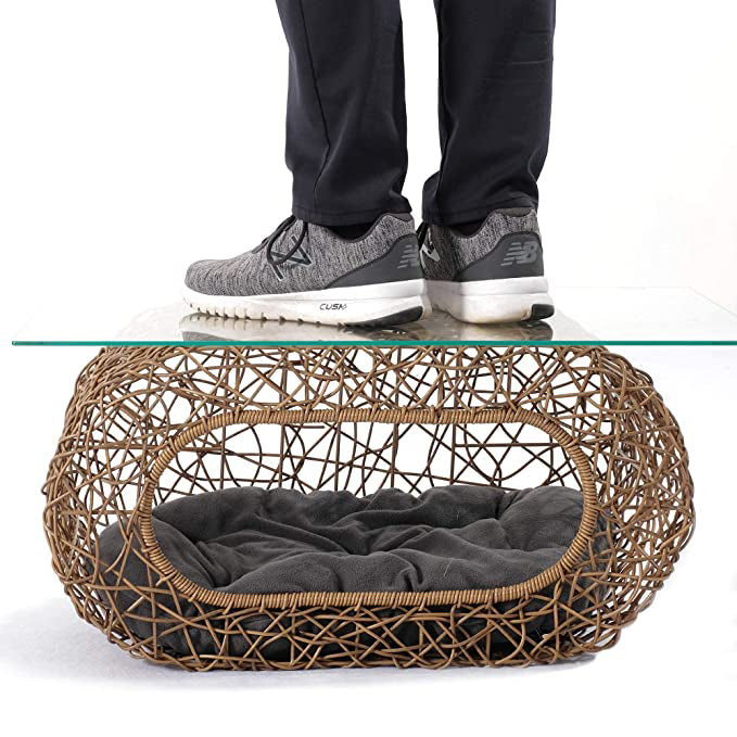 Oehid Rattan Cat Bed Stackable Cat Condo Friendly Front/Rear Entry House
