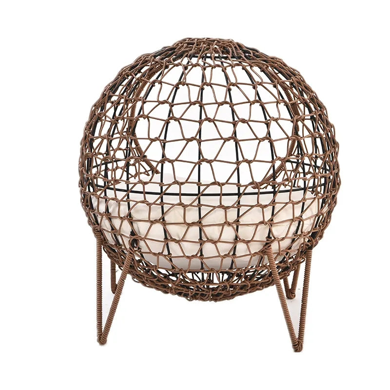 Oehid Elevated Wicker Cat Cave Nest Kitten House Rattan Round Condo
