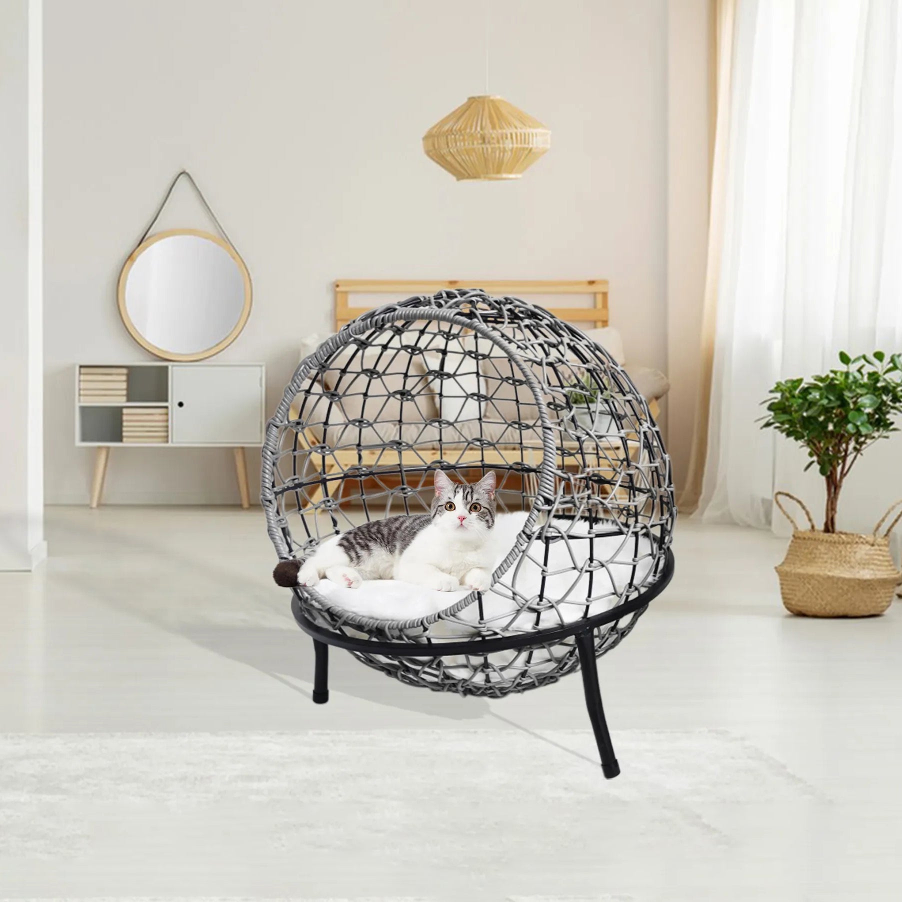 Oehid Rattan Pet bed Dog House Cat Cave Bed House with Cushion