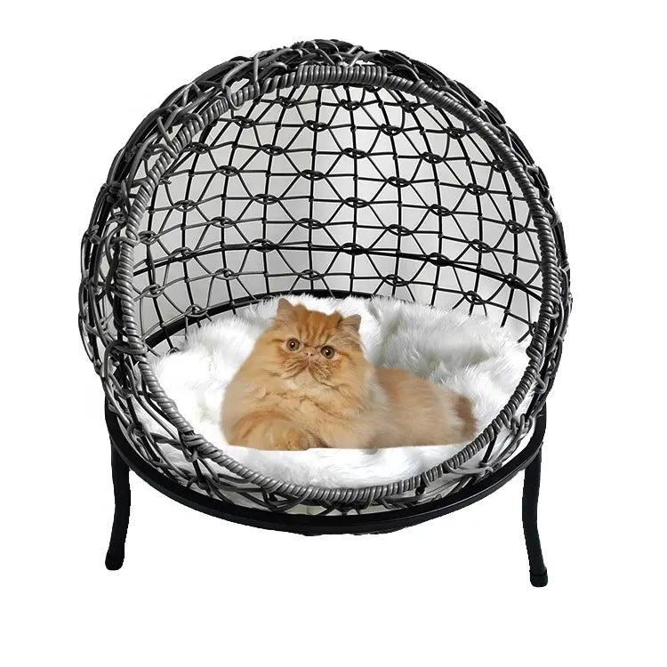 Oehid Rattan Pet bed Dog House Cat Cave Bed House with Cushion