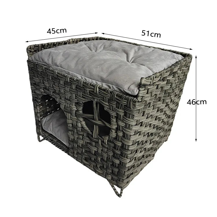 Oehid Foldable Hand-woven Cat House PE Rattan Cat Beds Cave Pet Cat Condo