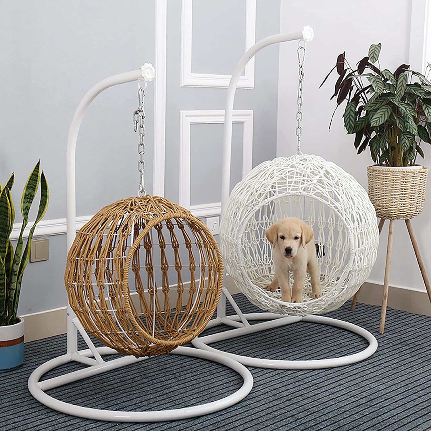 Oehid Cat Swinging Hammock Elevated Cat Swing Bed Handmade Rattan Cat Hanging Nest