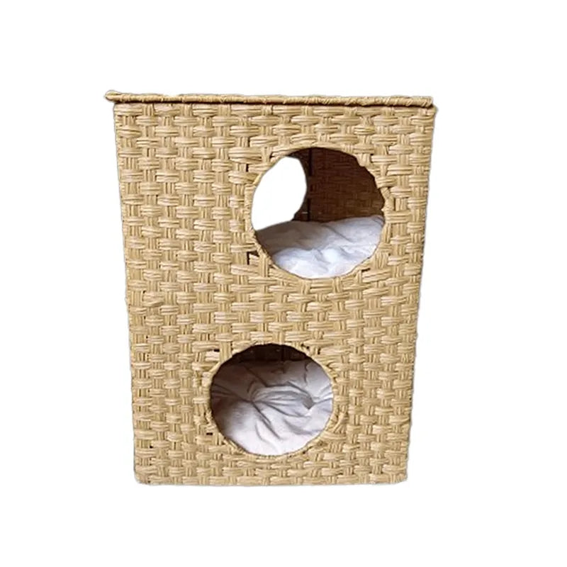 Oehid Foldable Cat House Rattan Pet Cage Cat Bed Condo with Cushion