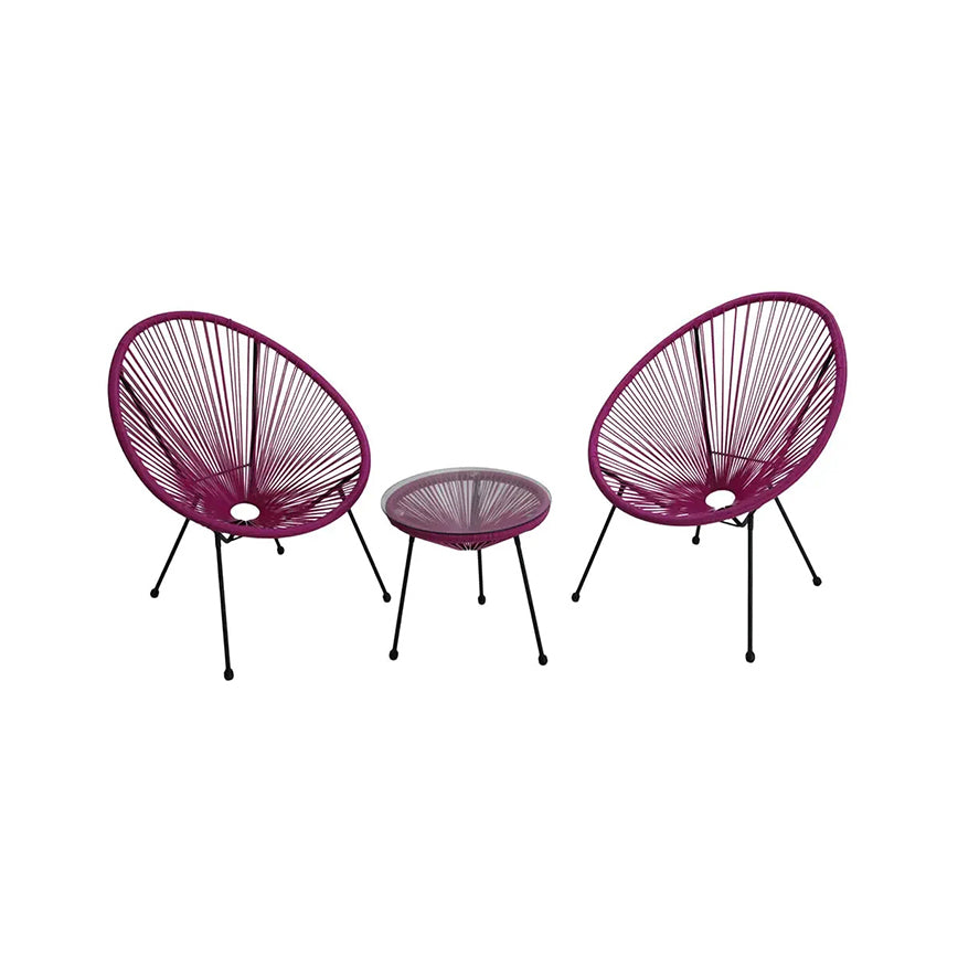 Oehid 3-Piece Rattan Furniture Set Acapulco Chair Set with Glass Tabletop Table