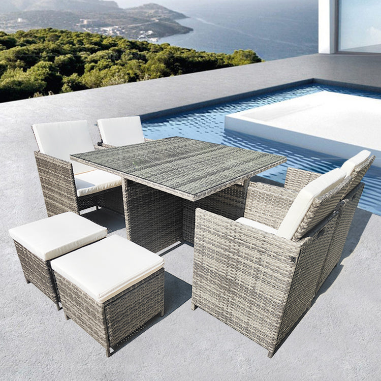 Oehid 7 Pieces Outdoor Rattan Furniture Set Patio Sectional Sofa with Footstool and Coffee Table