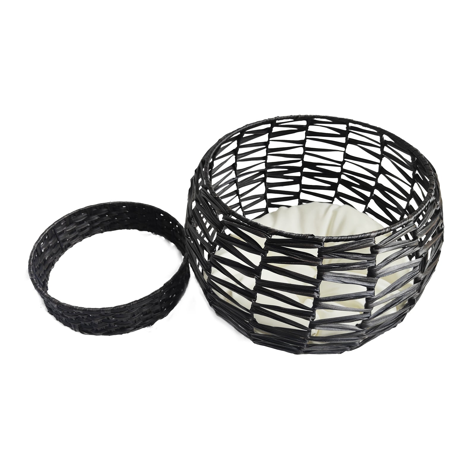 Oehid Rattan Cat Bed Semi-Closed round Cat Net with Removable Cushion