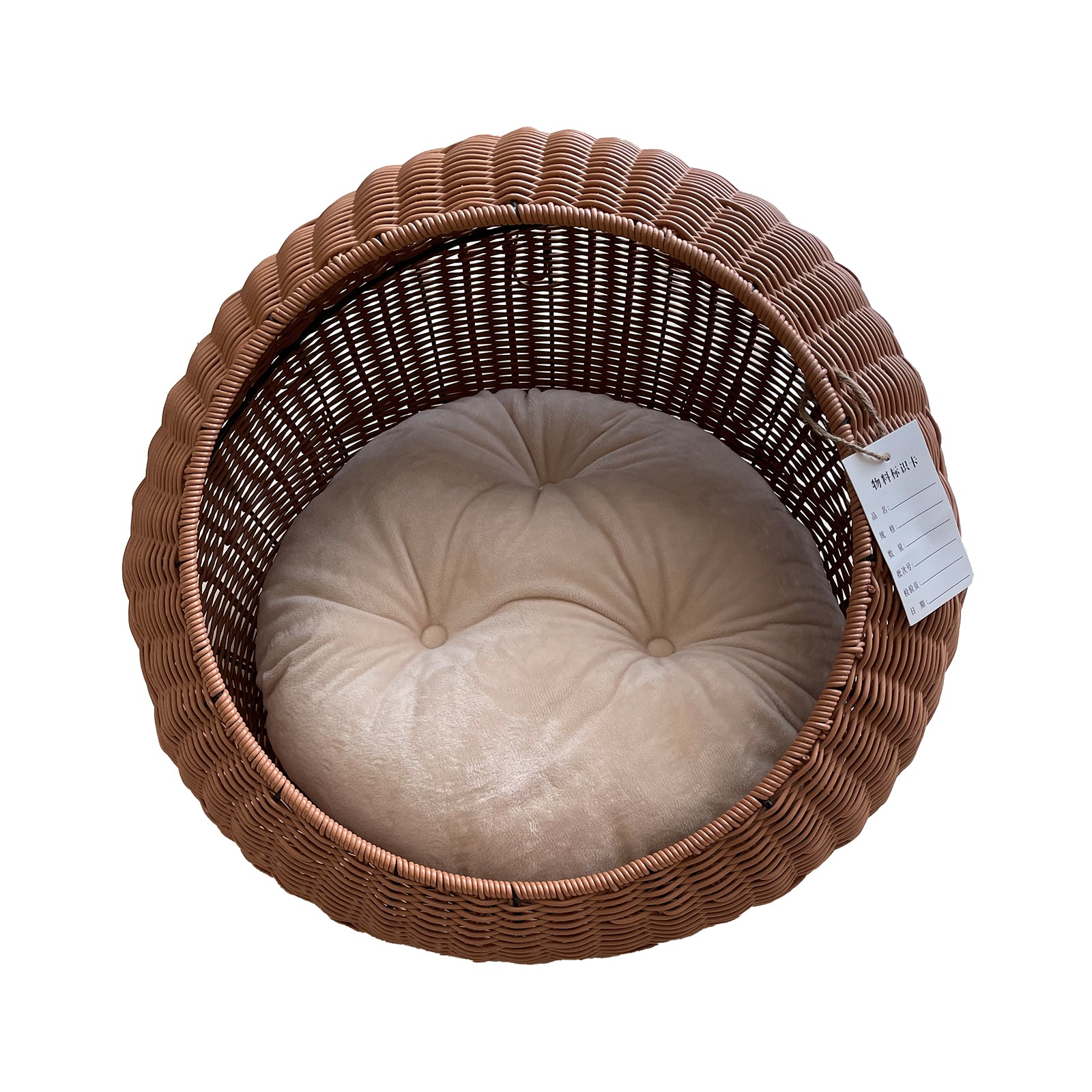 Oehid Semi-Closed Rattan Cat Bed Woven Large Nest with Removable Cushion