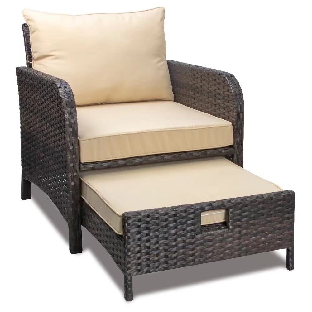 Oehid 3 Pieces Patio Rattan Sofa Chair Sets with Coffee Table and Ottoman Stool