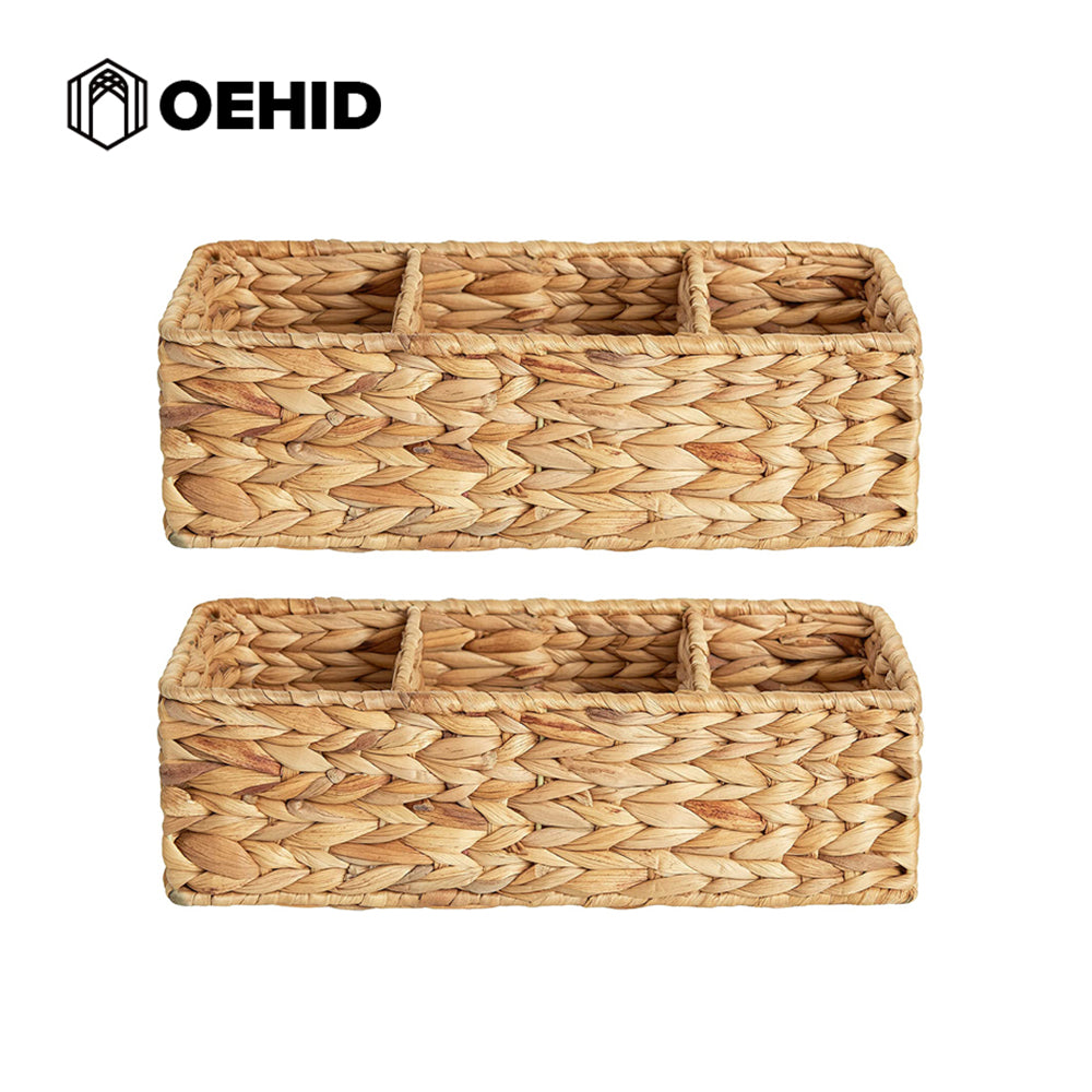 OEHID 3 sections of Water Hyacinth Wicker Storage Basket