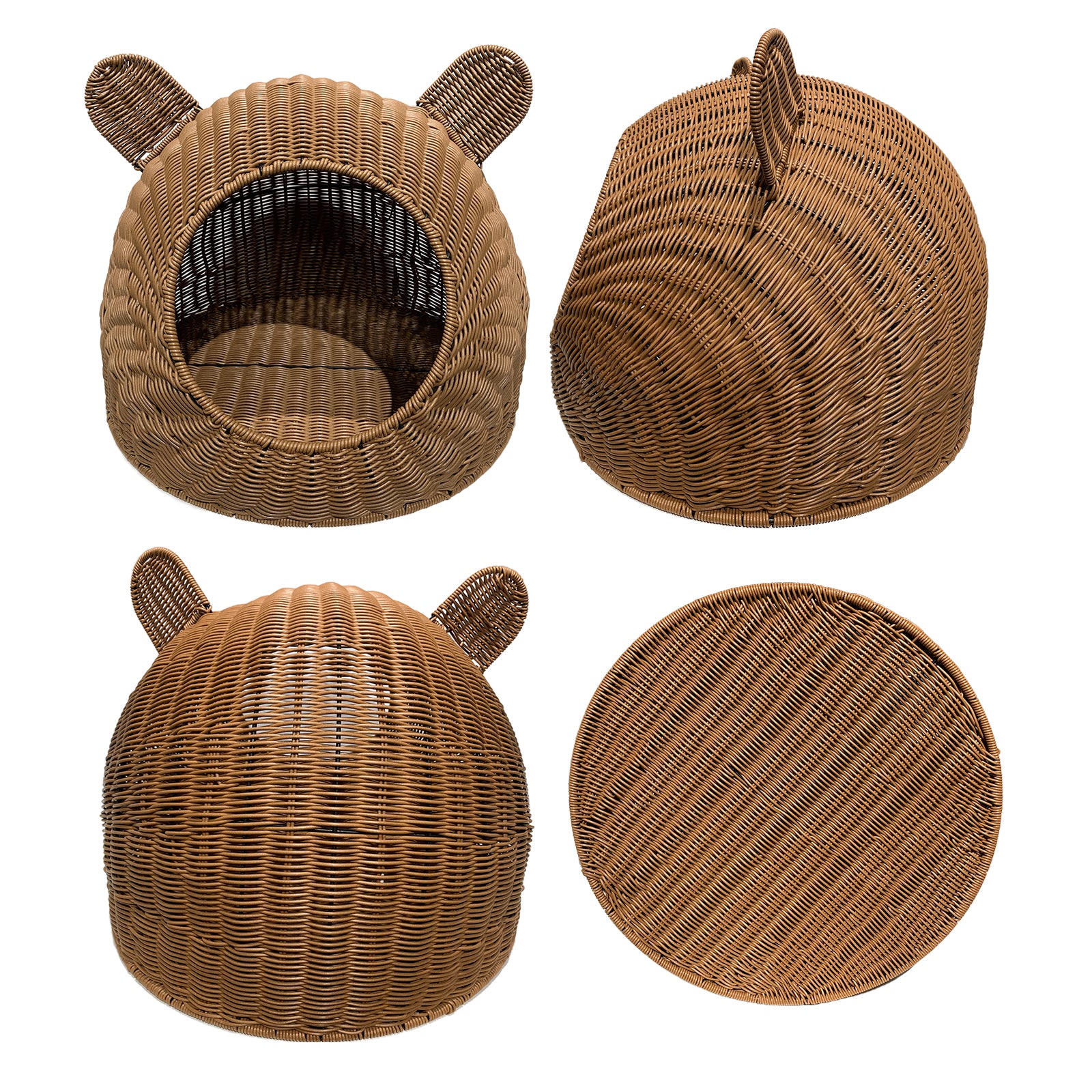 Oehid Wicker Cat Bed Breathable Semi-closed Indoor Sleeping Bed