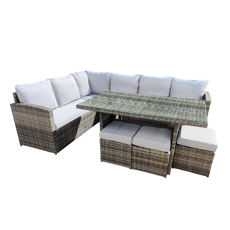 Oehid 7 Pieces Outdoor Patio Rattan Sectional Sofa Set with Ottoman Cushion