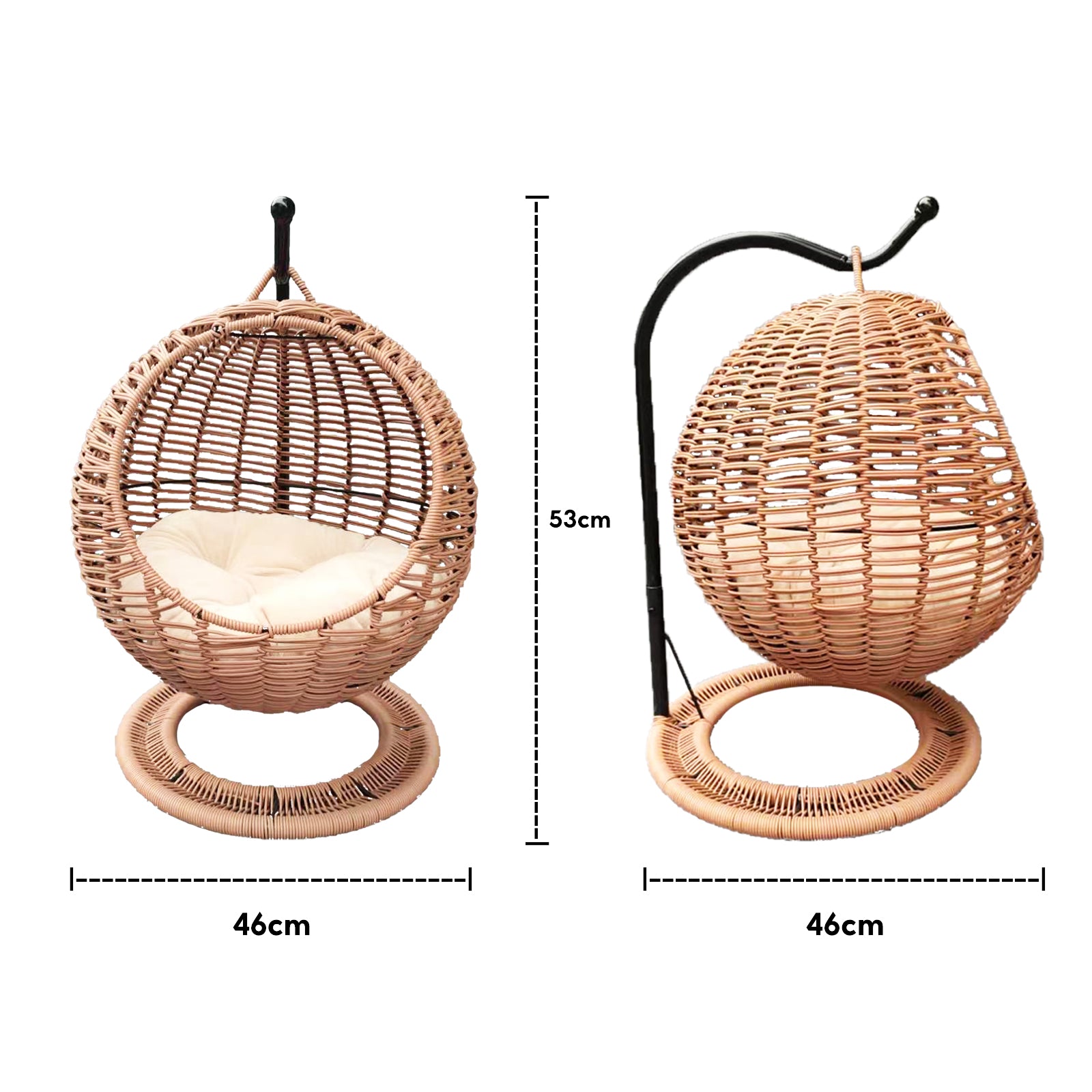 Oehid Rattan Cat Swing Bed Indoors & Outdoors Hand Made Cat Bed with Cushion