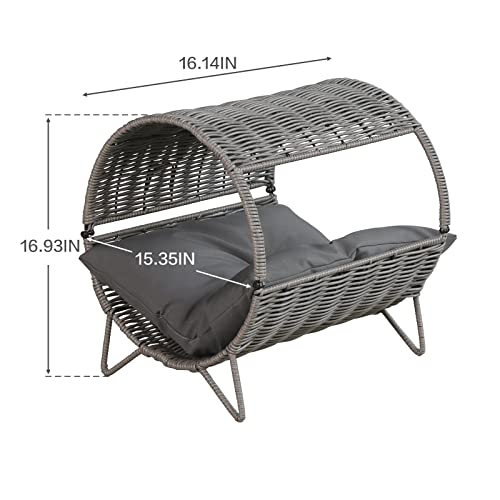 Oehid PE Rattan Wicker Cat Bed, Washable Cat House with Removable Soft Mat, Pet House for Small Dog Cat, All Season Use