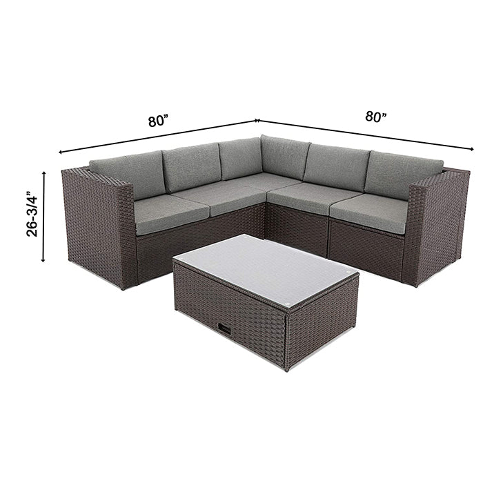 Oehid 3 Pieces Rattan Furniture Set Garden Backyard Sectional Sofa With Coffee Table