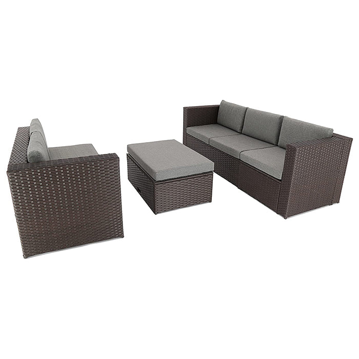 Oehid 3 Pieces Rattan Furniture Set Garden Backyard Sectional Sofa With Coffee Table