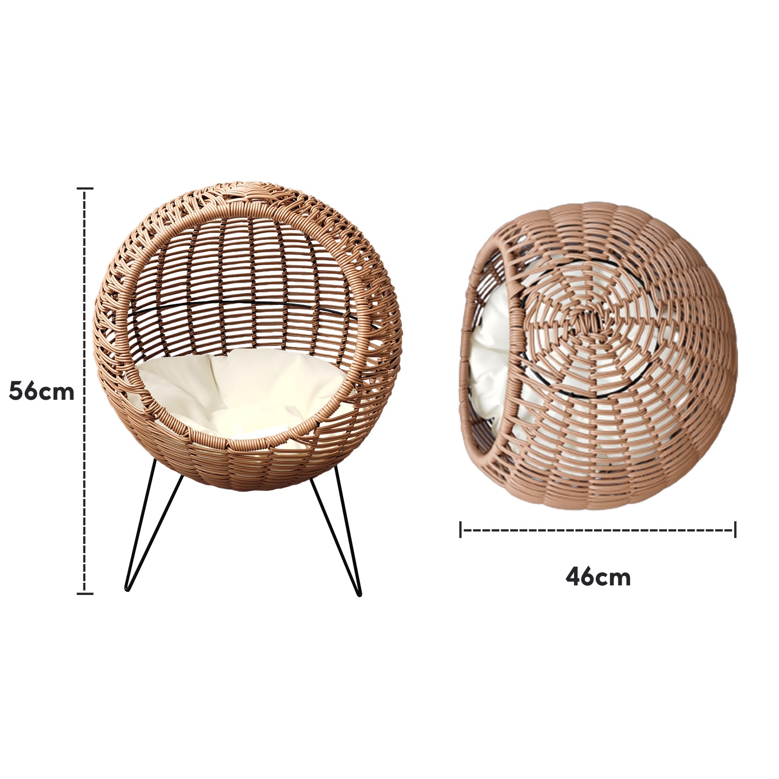 Oehid 20.5" Rattan Cat Bed Elevated Wicker Kitten House Round Condo with Cushion