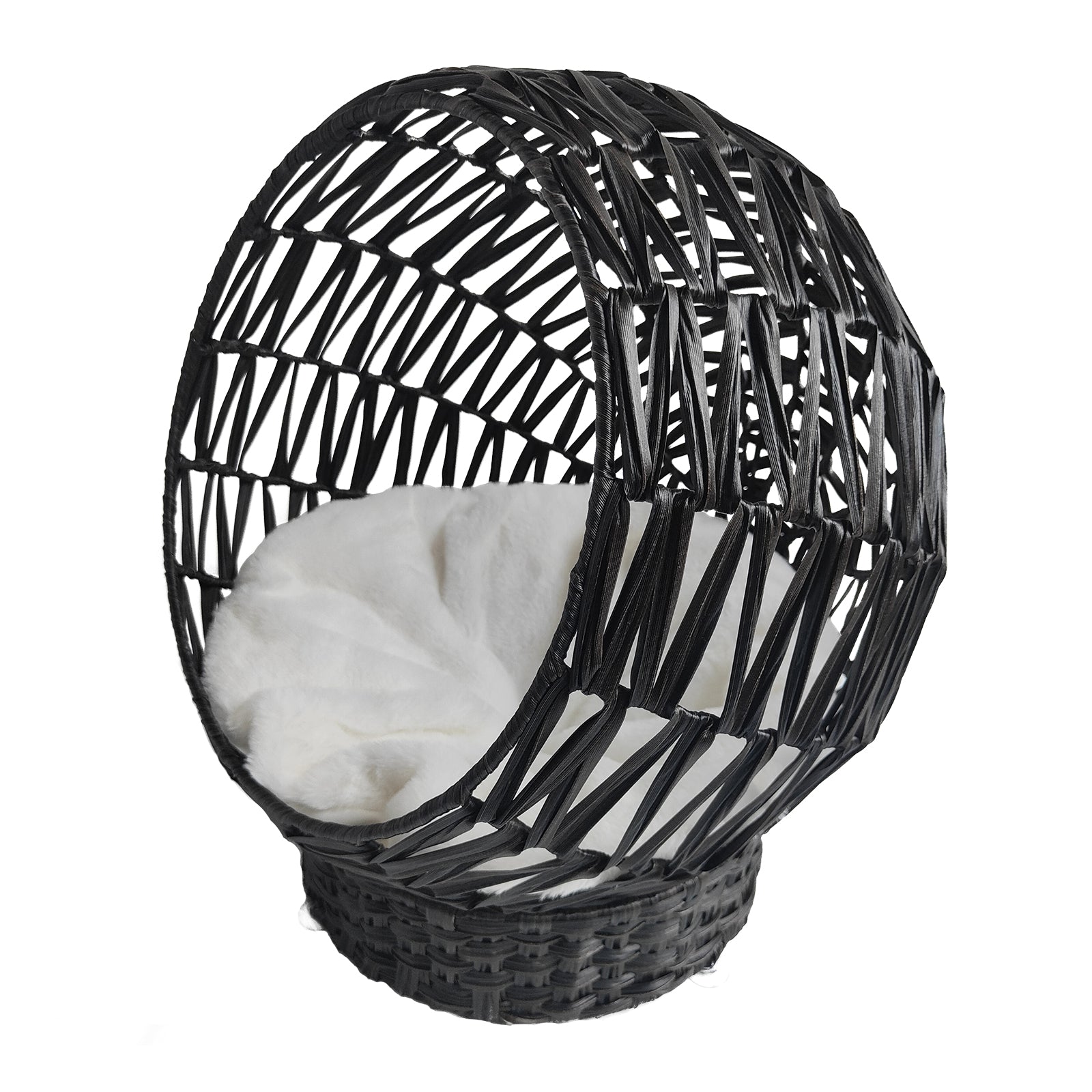 Oehid Rattan Cat Bed Semi-Closed round Cat Net with Removable Cushion