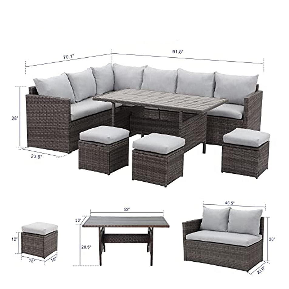 Oehid 7 Pieces Outdoor Patio Rattan Sectional Sofa Set with Ottoman Cushion