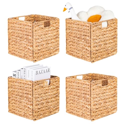 12inch Wicker Storage Cubes Water Hyacinth Storage Baskets with Handles 2 Pack/4 Pack