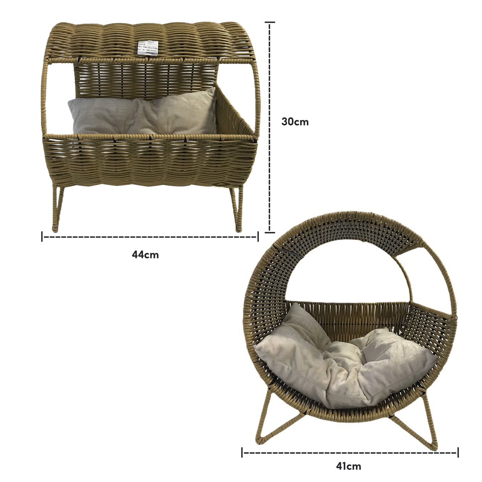 Oehid PE Rattan Wicker Cat Bed, Washable Cat House with Removable Soft Mat, Pet House for Small Dog Cat, All Season Use