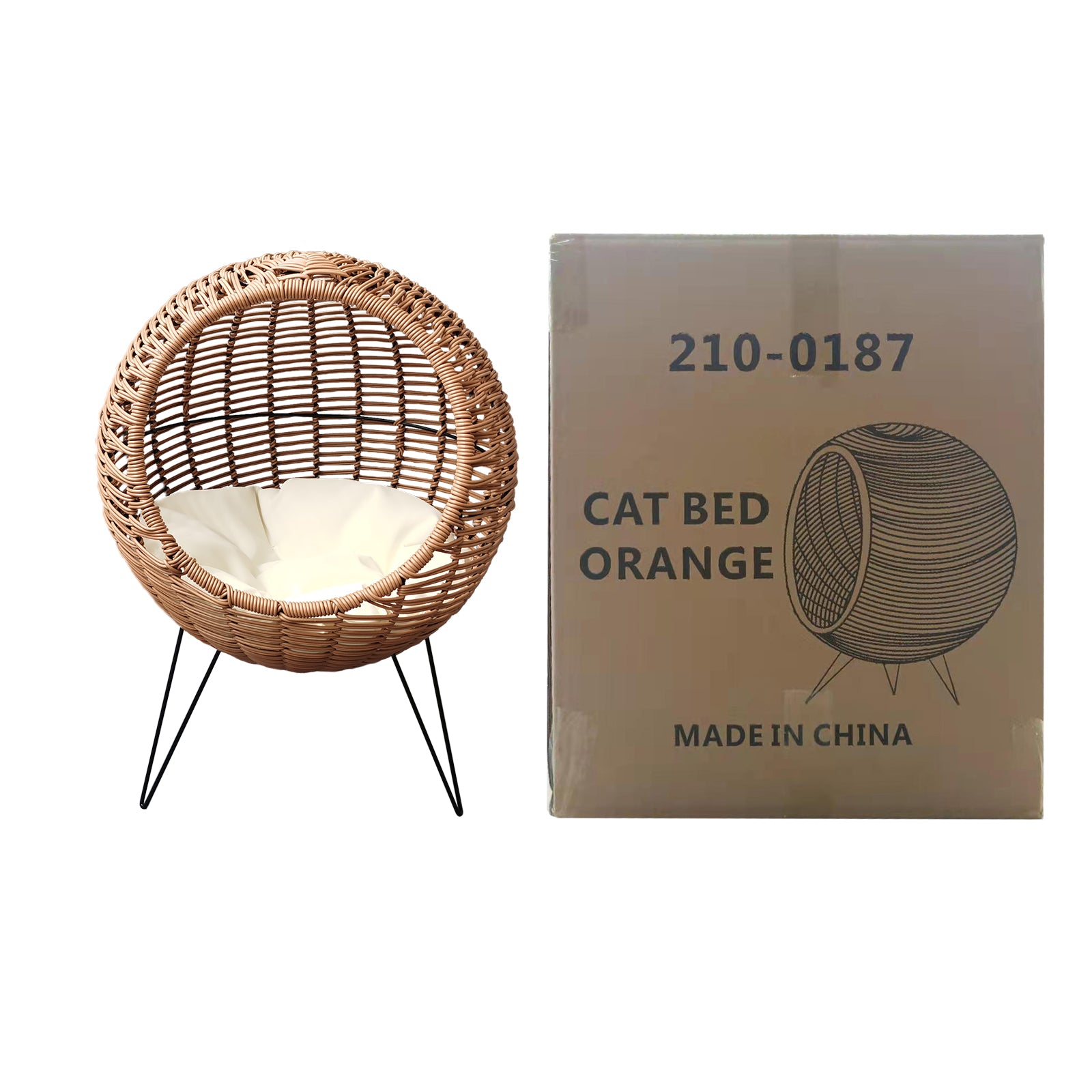 Oehid 20.5" Rattan Cat Bed Elevated Wicker Kitten House Round Condo with Cushion