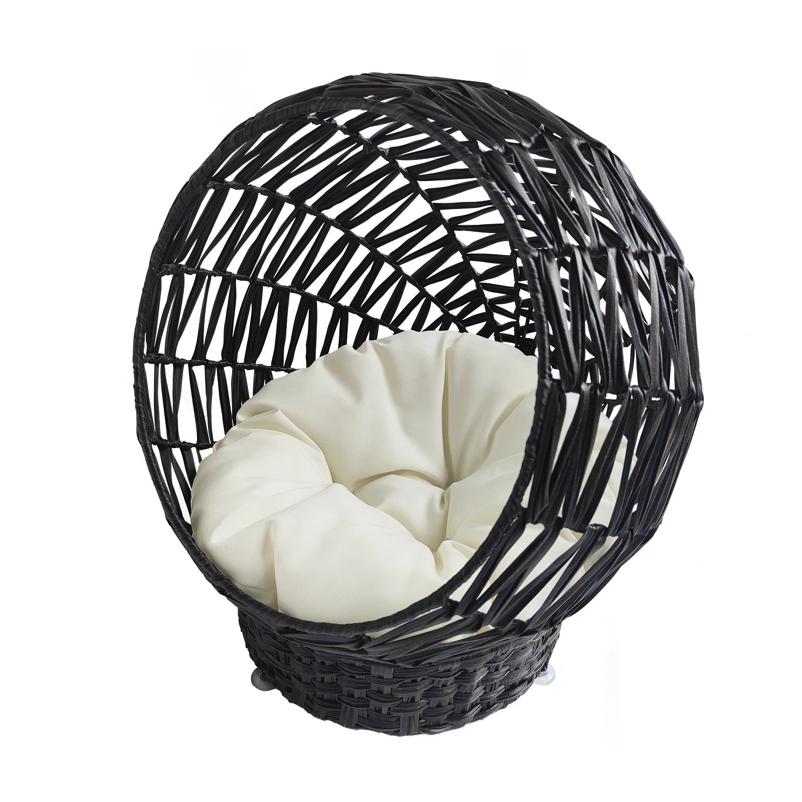 Oehid Rattan Cat Bed Semi-Closed round Cat Net with Removable Cushion