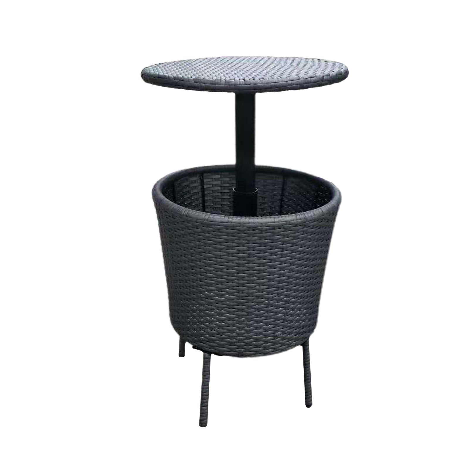 Oehid Outdoor Patio Ice Cooler Table Adjustable Height Rattan Wicker Bar Table Ice Bucket