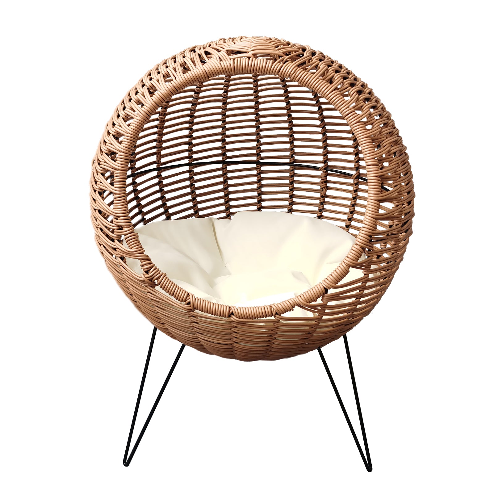 Oehid 20.5" Rattan Cat Bed Elevated Wicker Kitten House Round Condo with Cushion