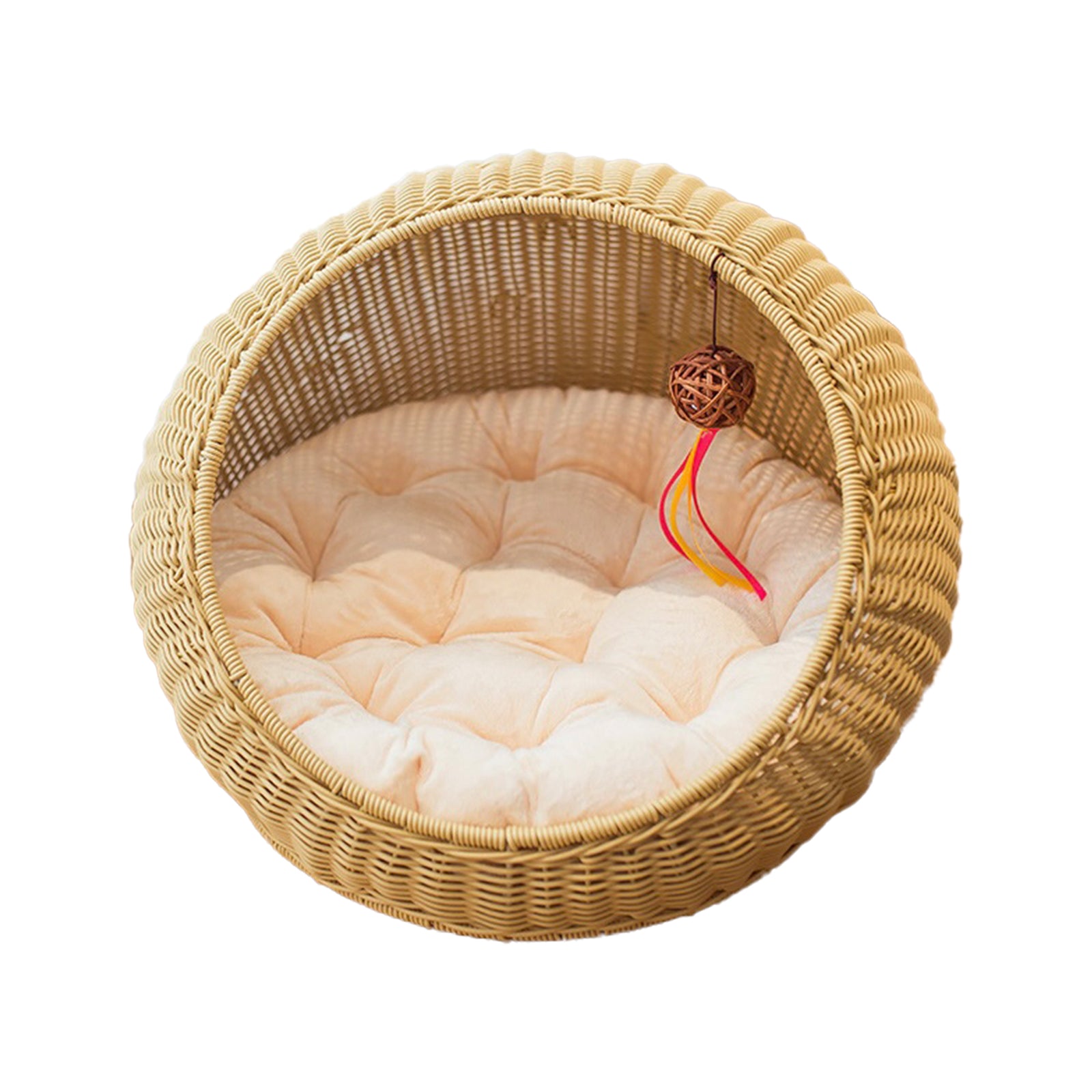 Oehid Semi-Closed Rattan Cat Bed Woven Large Nest with Removable Cushion