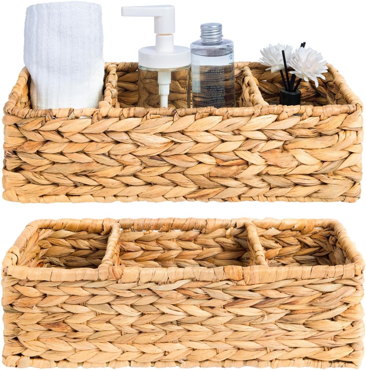 OEHID 3 sections of Water Hyacinth Wicker Storage Basket