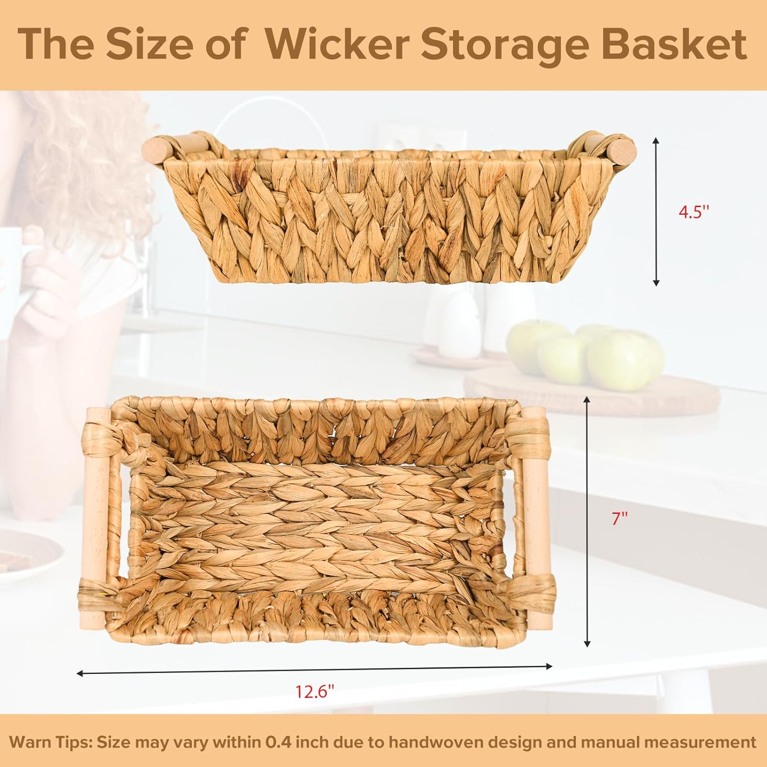 OEHID Wicker Storage Basket with Handles 2 Pack