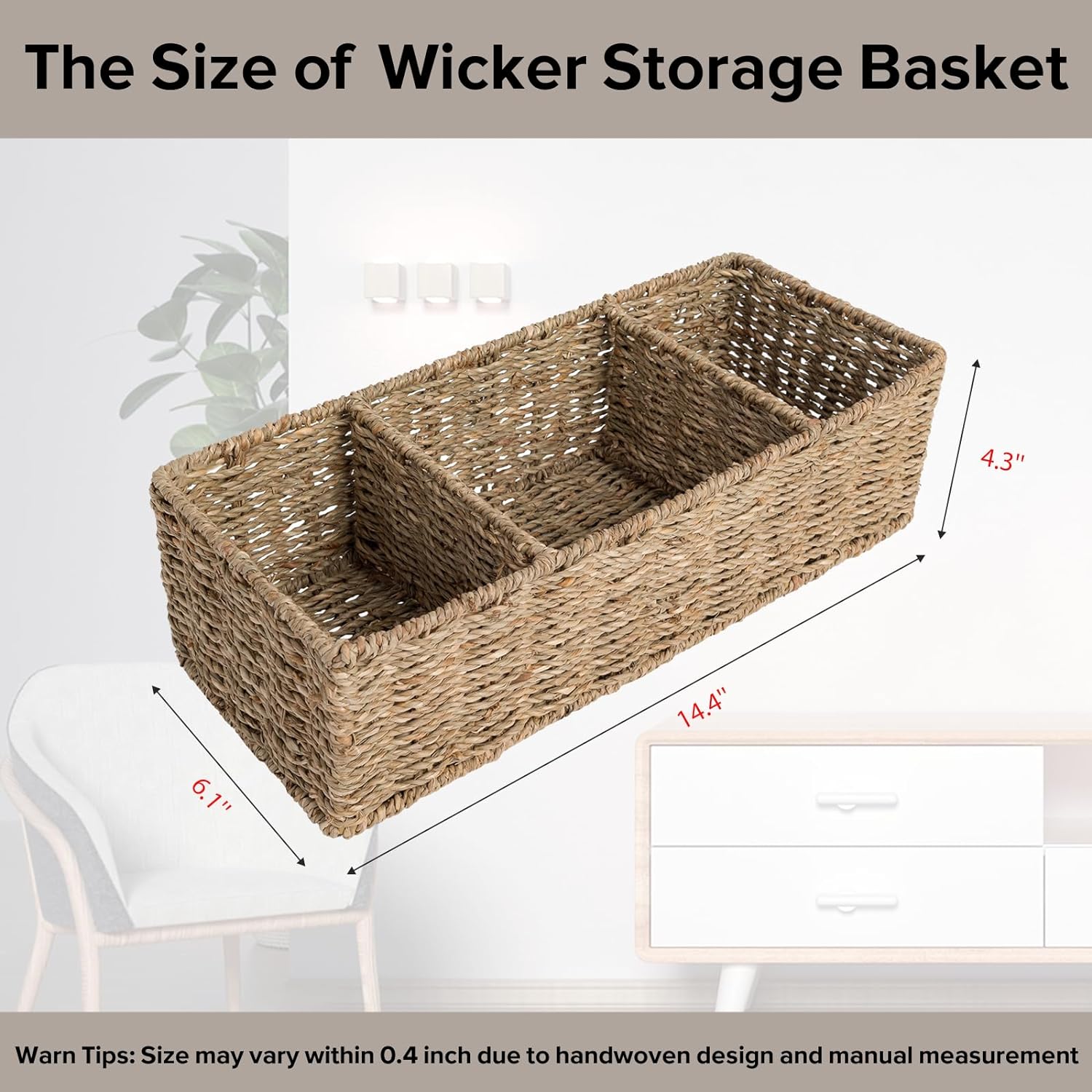 OEHID 3 Sections of Seaweed Wiker Storage Basket