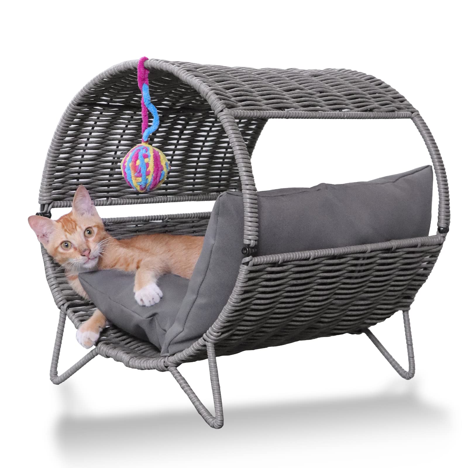 Oehid PE Rattan Wicker Cat Bed, Washable Cat House with Removable Soft Mat, Pet House for Small Dog Cat, All Season Use