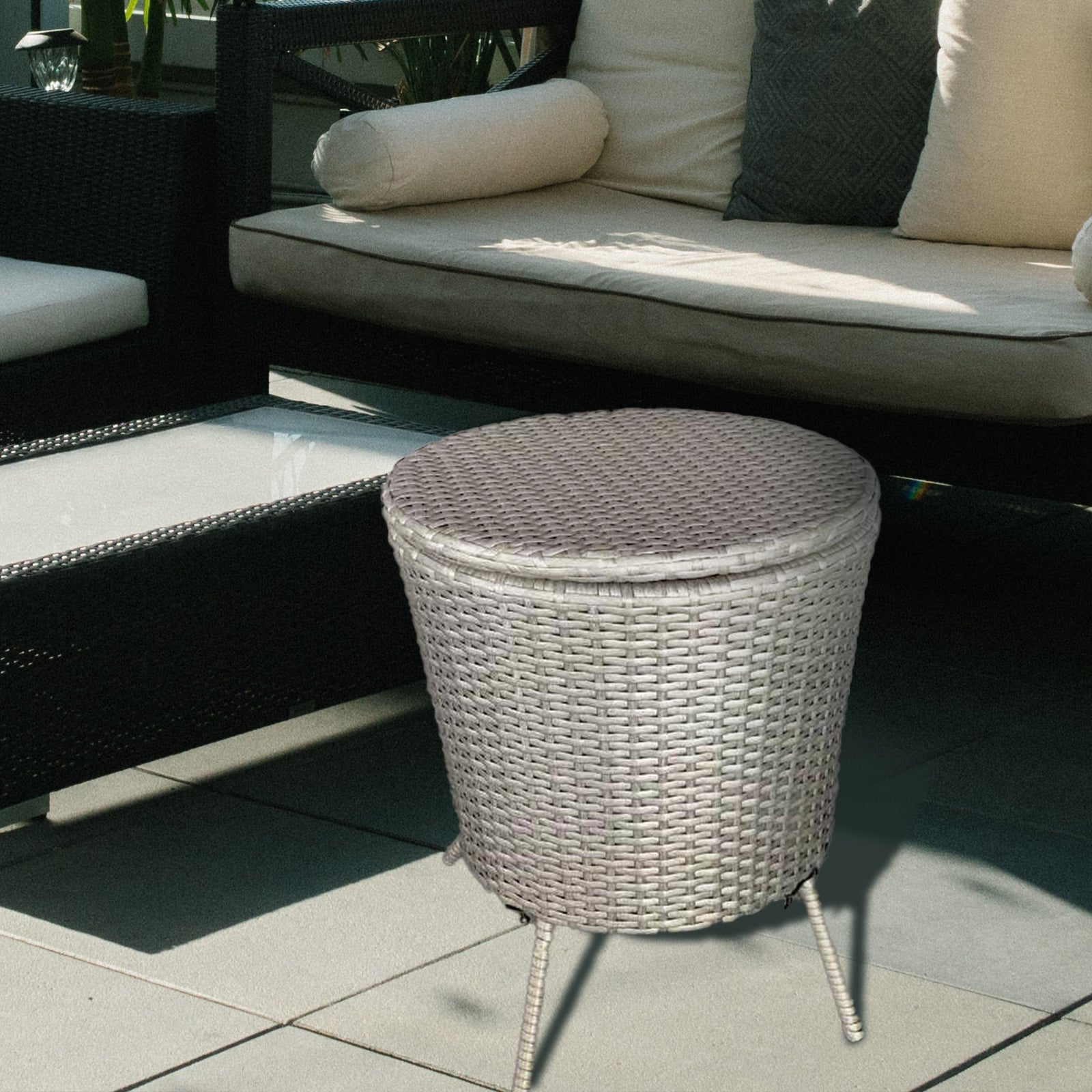 Oehid Outdoor Patio Ice Cooler Table Adjustable Height Rattan Wicker Bar Table Ice Bucket