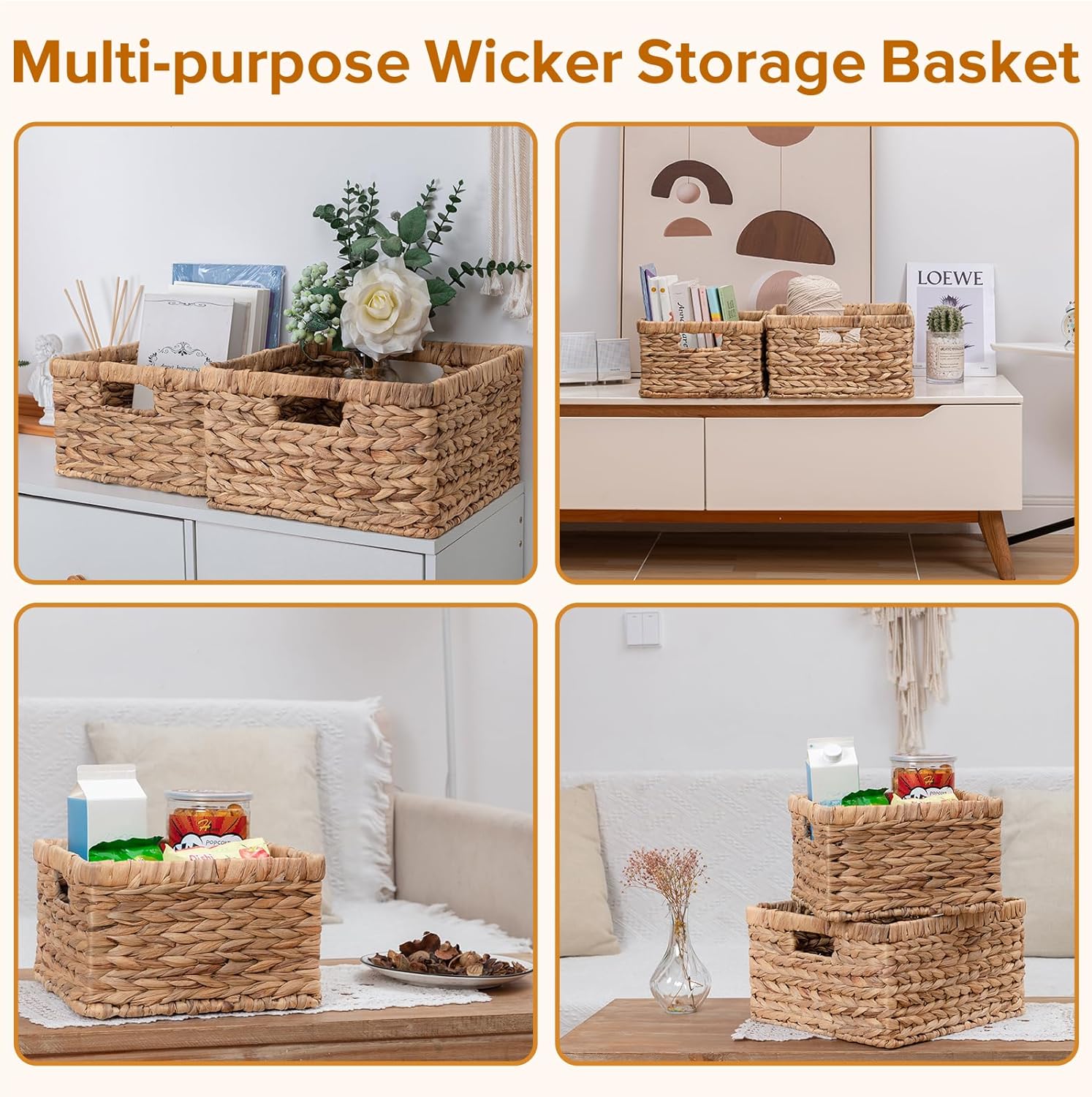 Oehid 2 Peices Water Gourd Storage Basket, Decorative Wicker Basket