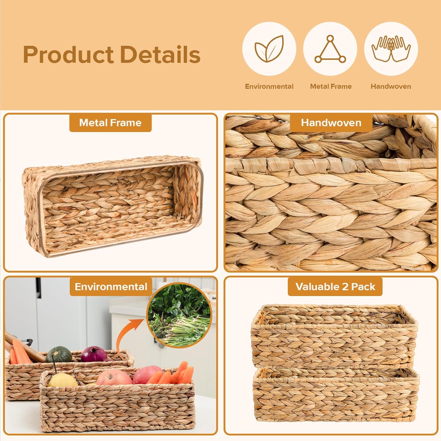 OEHID Wicker Storage Basket Toilet Tank Baskets 2/4 Pack