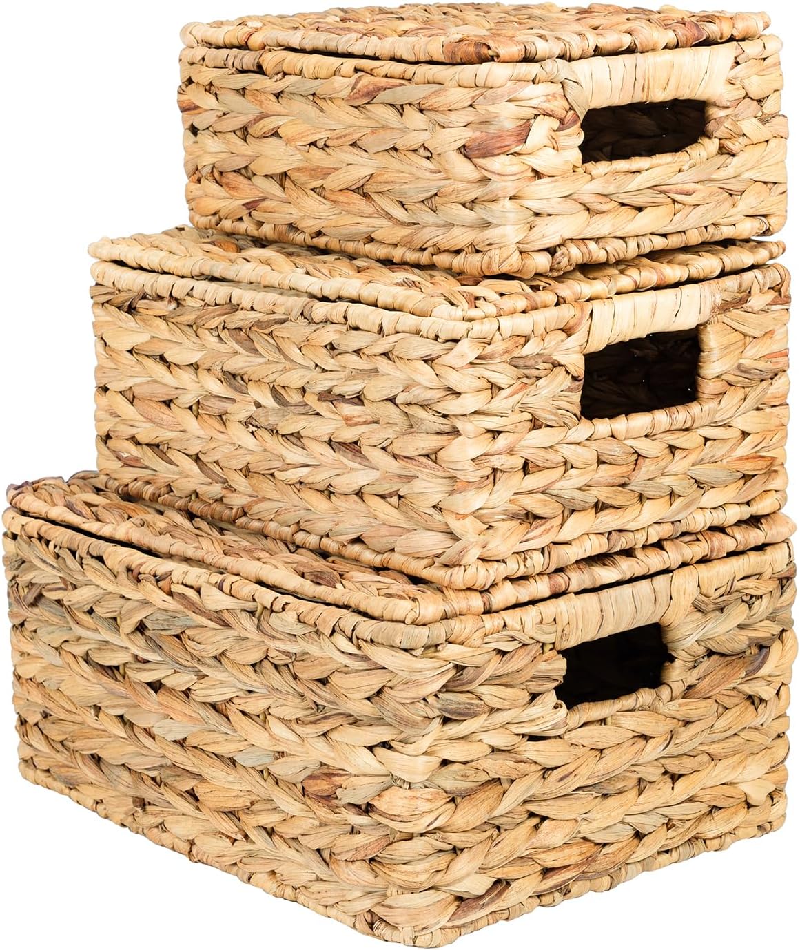 OEHID Wicker Storage Baskets with Lid 3-Pack