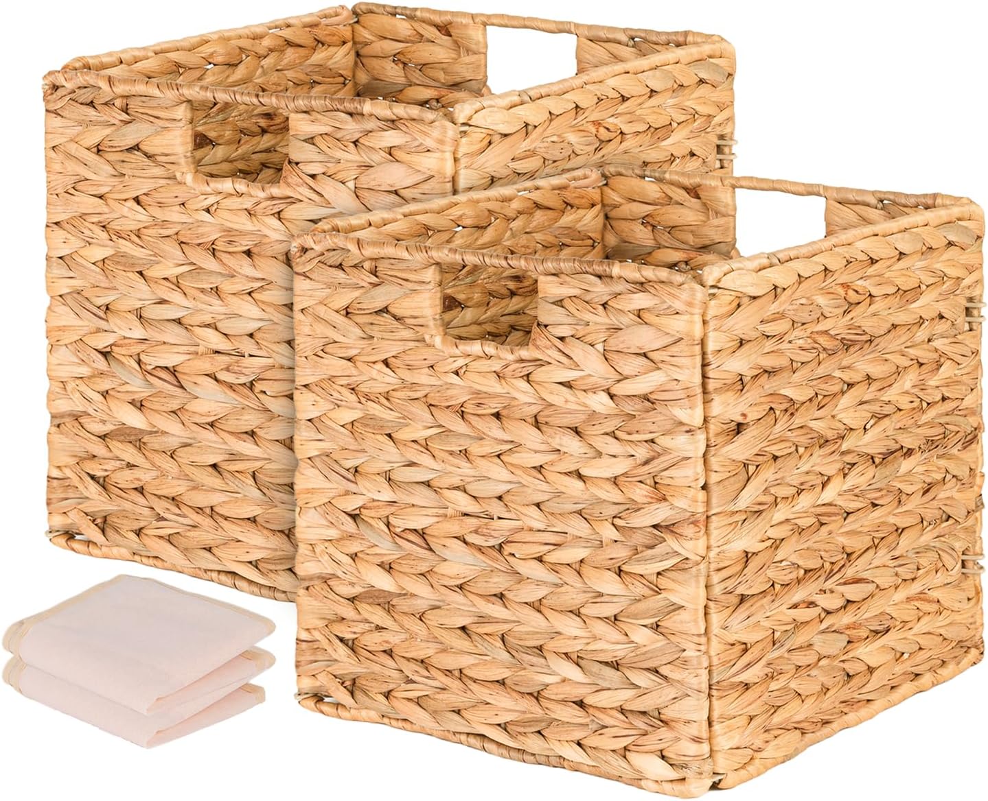 12inch Wicker Storage Cubes Water Hyacinth Storage Baskets with Handles 2 Pack/4 Pack