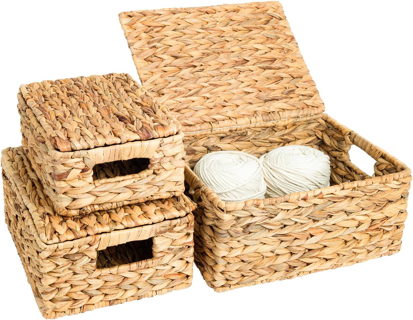 OEHID Wicker Storage Baskets with Lid 3-Pack