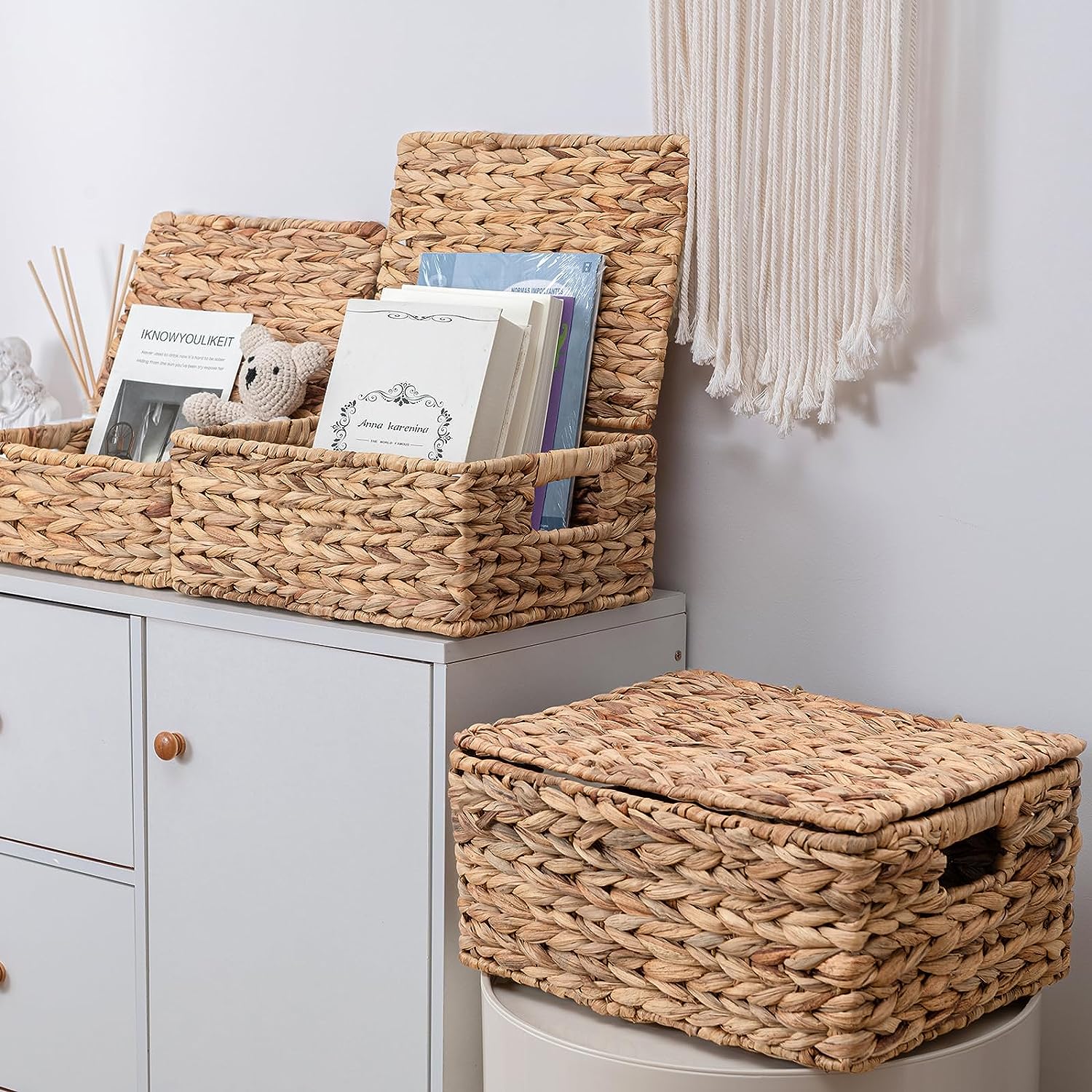 OEHID Wicker Storage Baskets with Lid 3-Pack