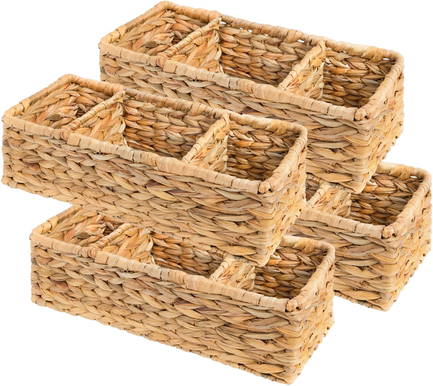 OEHID 3 sections of Water Hyacinth Wicker Storage Basket