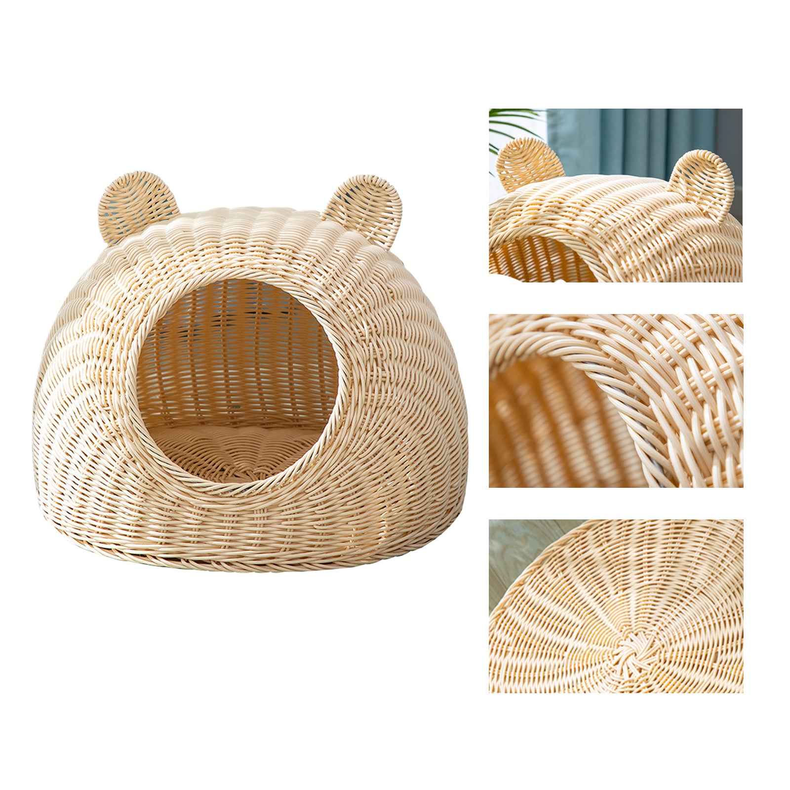 Oehid Wicker Cat Bed Breathable Semi-closed Indoor Sleeping Bed