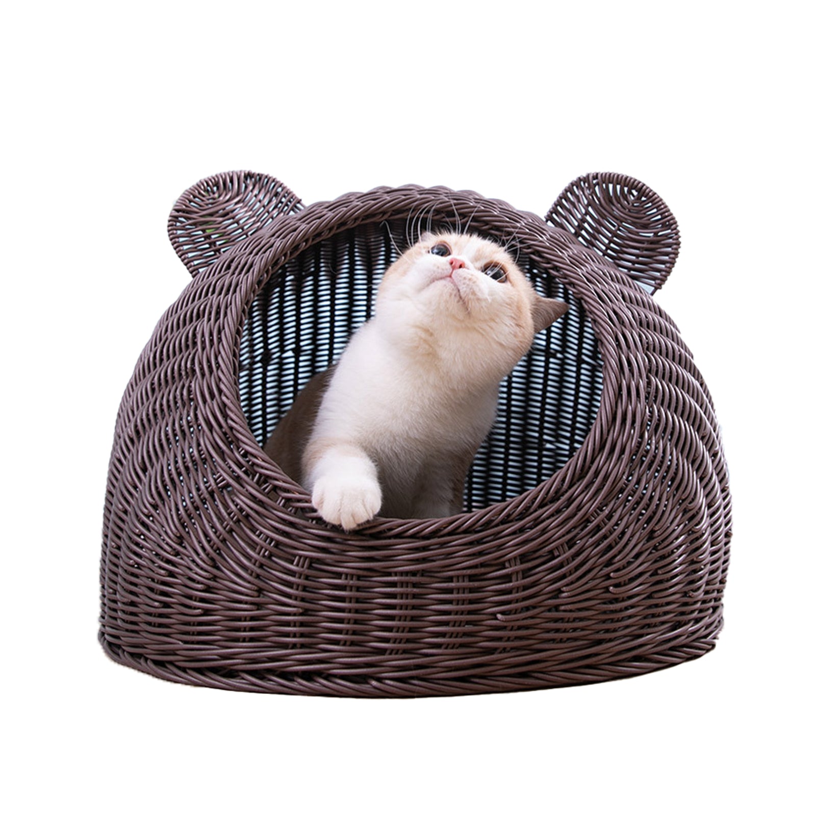 Oehid Wicker Cat Bed Breathable Semi-closed Indoor Sleeping Bed