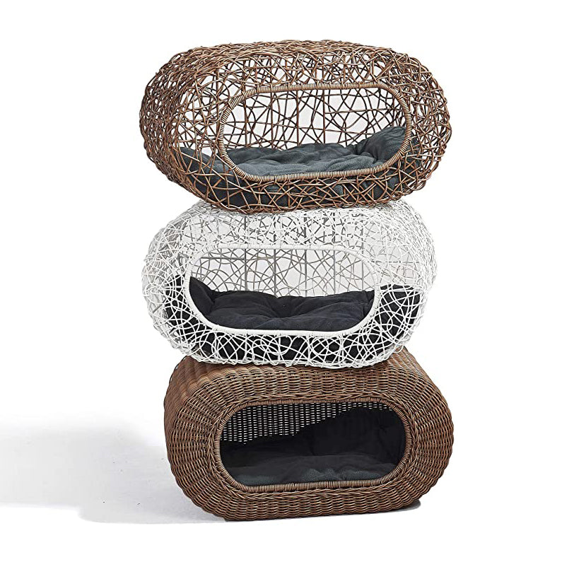 Oehid Rattan Cat Bed Stackable Cat Condo Friendly Front/Rear Entry House