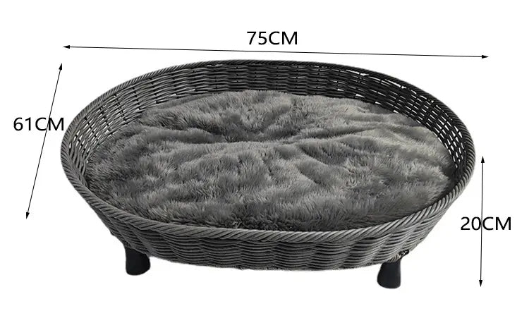 Oehid Large Space Cat Dog Sofa Bed Rattan Pet Net with Detachable Cushion