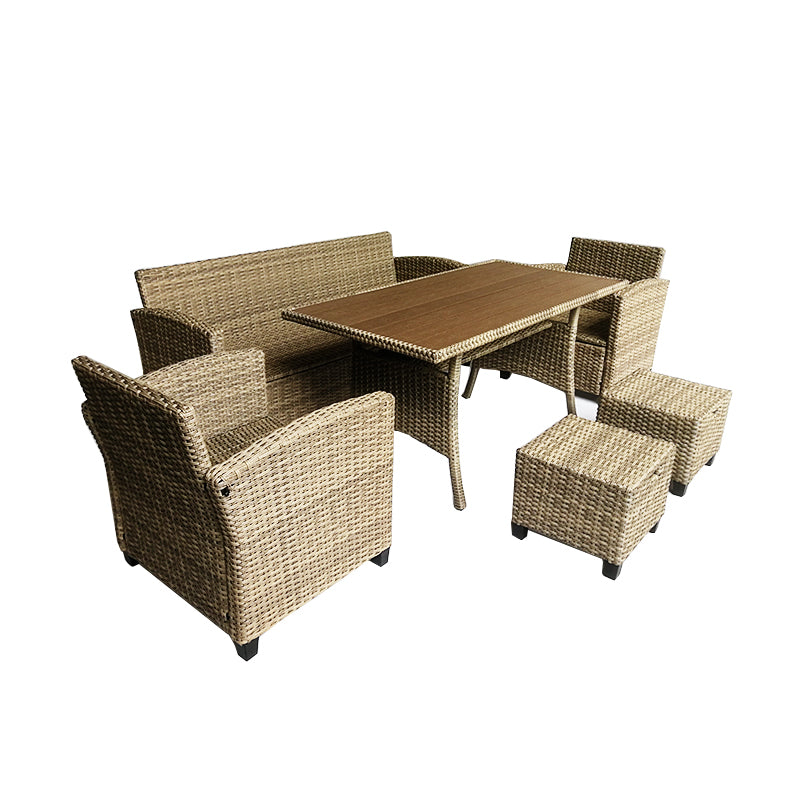 Oehid 7-Seater Rattan Dining Table Set Outdoor Patio Furniture Set with Cushions