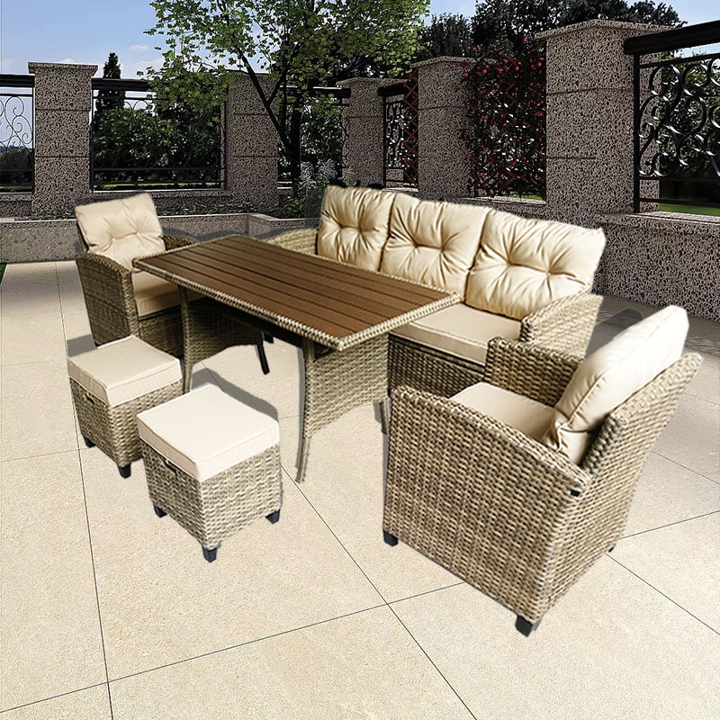 Oehid 7-Seater Rattan Dining Table Set Outdoor Patio Furniture Set with Cushions