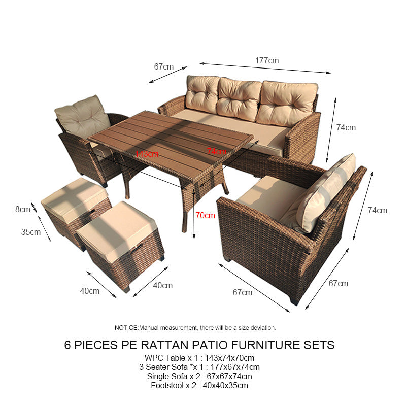 Oehid 7-Seater Rattan Dining Table Set Outdoor Patio Furniture Set with Cushions