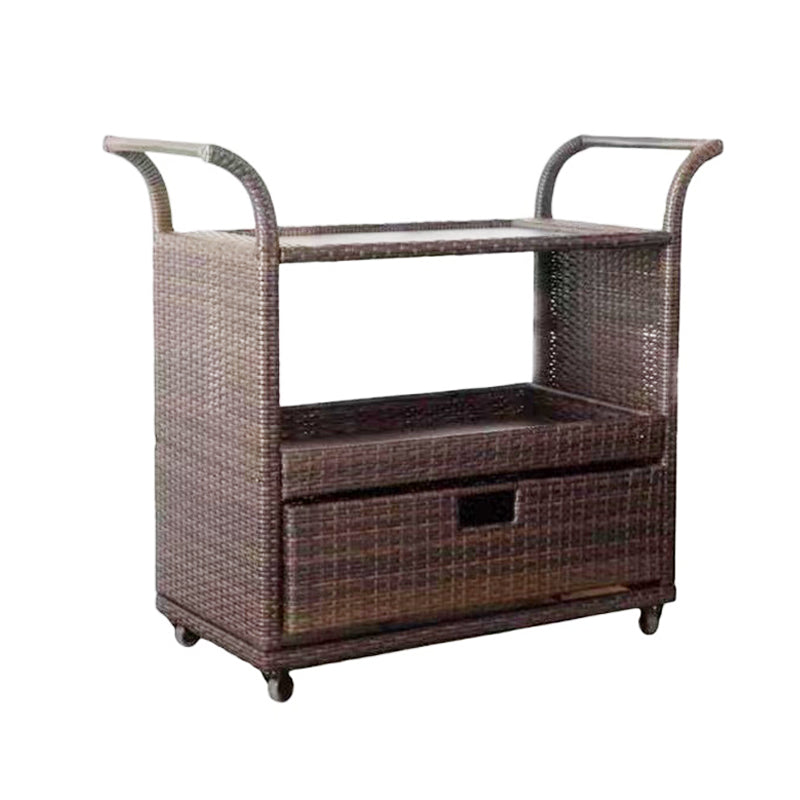 Oehid Outdoor Rolling Rattan Trolley Cart With Shelves Wicker Bar Table Cart