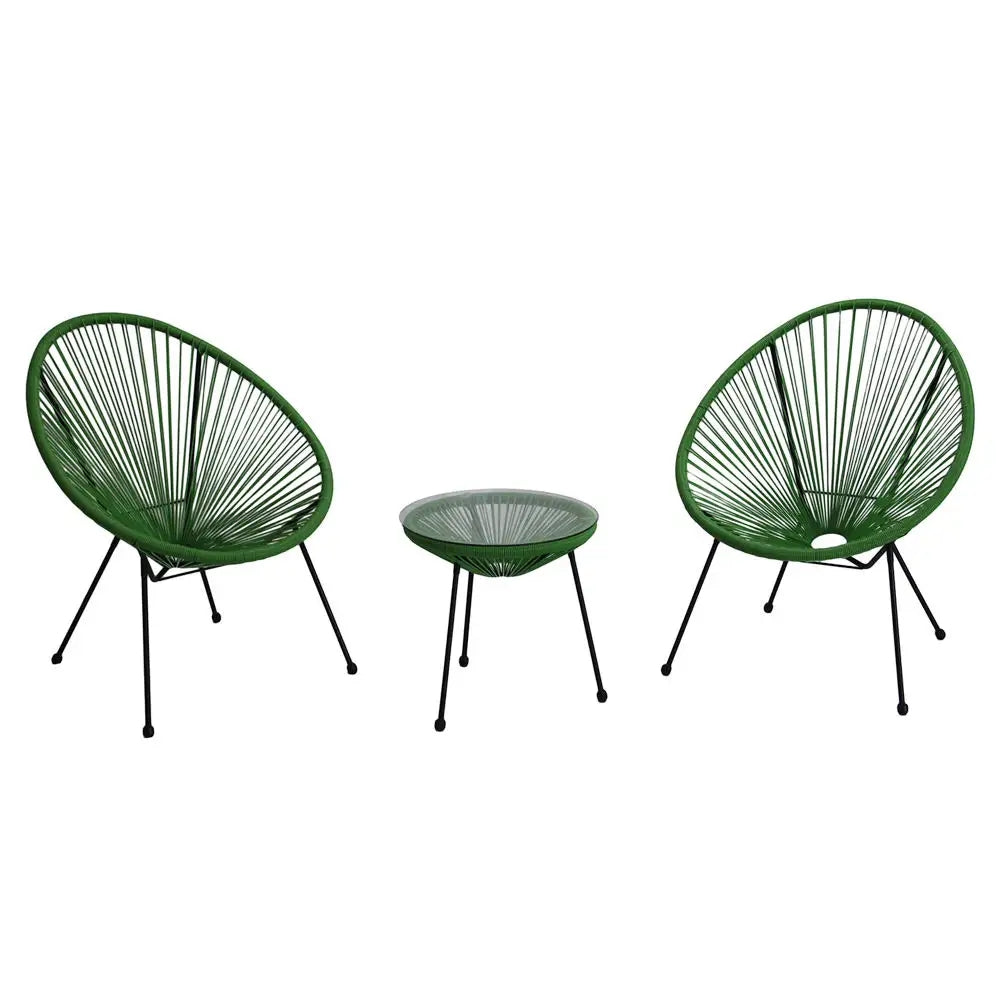 Oehid Outdoor Acapulco Chair Set Oval Rattan Chair ,Glass Top Table and 2 Chairs